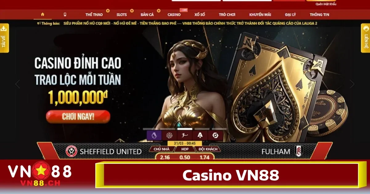 Trang chủ 99 Không khí cá cược hấp dẫn và cực kỳ lôi cuốn tại Casino VN88 chắc chắn sẽ làm kích thích sự hứng thú của người chơi.